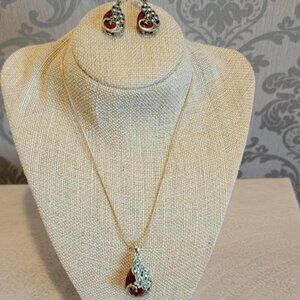 Red Peacock Necklace and Earring Set